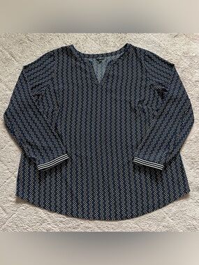 Talbots Polka Dot Split Neck Popover Blouse Preppy Minimalist‎ Vacation Sz 1X